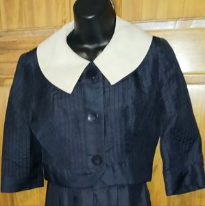 Caryle Women's Vintage Dark Blue Pleated Dress with Jacket 1950s Estate Find